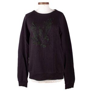 DRIES VAN NOTEN Black Cotton Sweatshirt with Green Eagle Embroidery Sz M